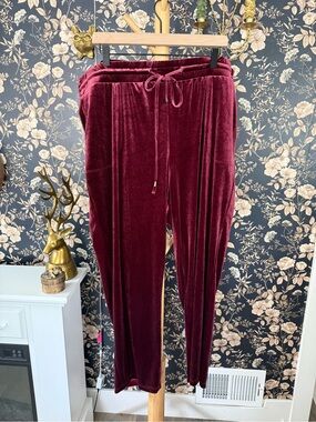 Velvety Drawstring Pants - Burgundy